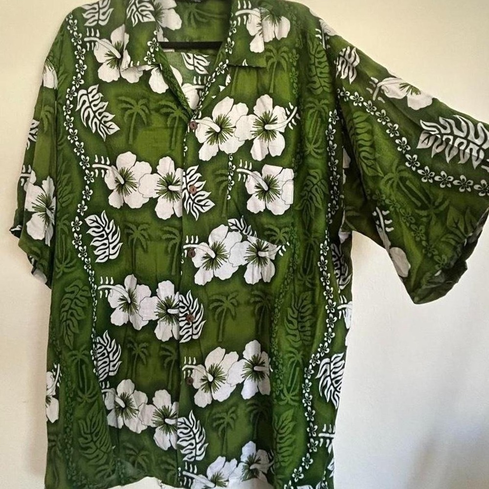 Vintage 90s Breezy Ocean Hawaiian shirt Men XXL Made in Korea Green Rayon